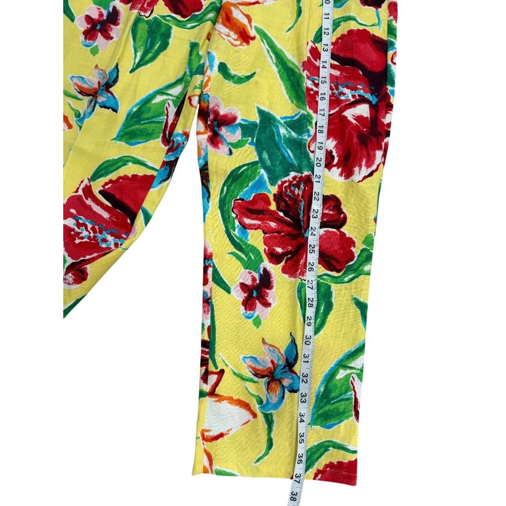 Lauren Ralph Lauren Womens Size 12 Floral Linen Capri Pants Yellow Tropical - Picture 6 of 7